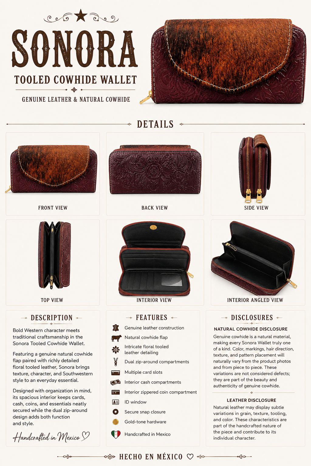 Sonora Tooled Cowhide Wallet