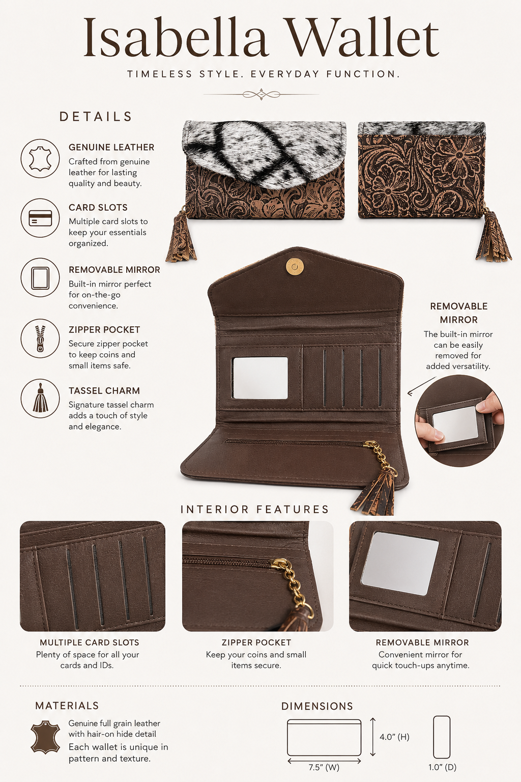 Isabella Tootled & Cowhide Wallet