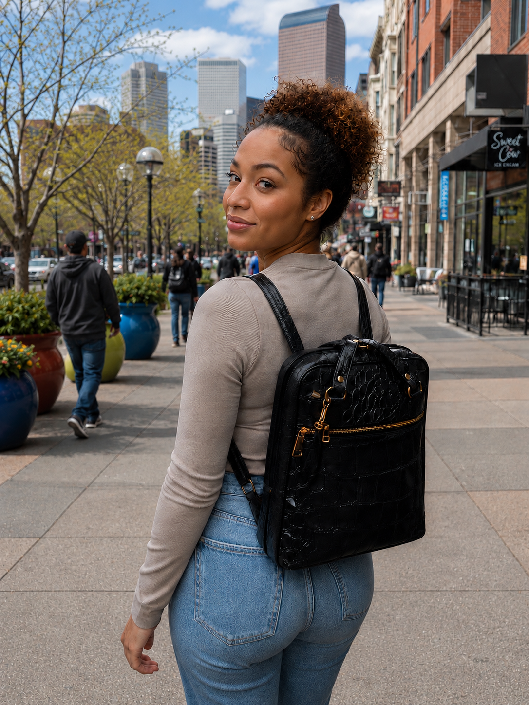 Luciana Croc Embossed Leather Backpack