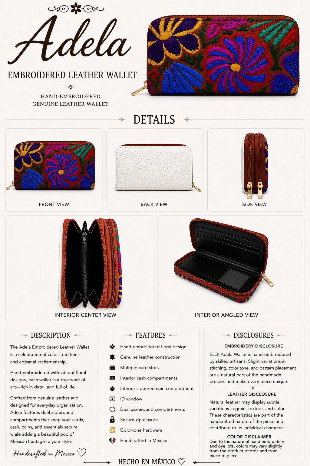 Adela Embroidered Leather Wallet