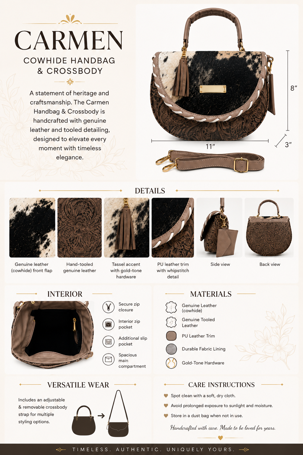 Carmen Cowhide Handbag & Crossbody